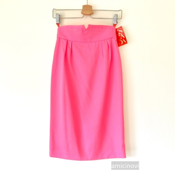 vintage Escada bright pink Rock wool pencil skirt